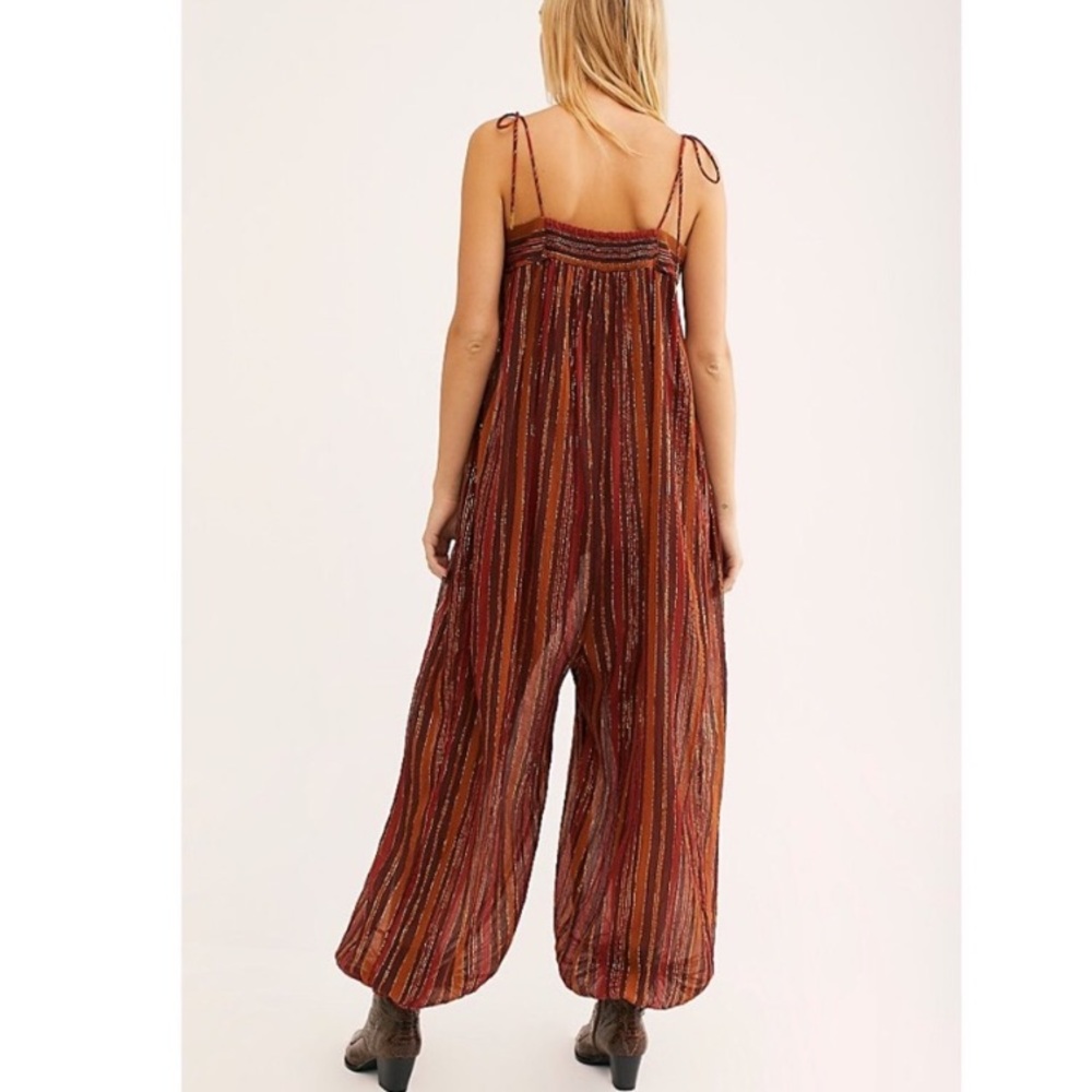 NWT Free People Harem Lurex Jumpsuit brown gold red sleeveless women’s size S - Picture 9 of 13